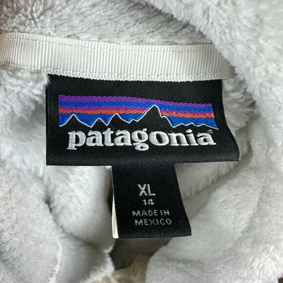 PATAGONIA White ReTool Snap Pullover Fleece Jacket Girls Size XL 14 Cream - Picture 6 of 7